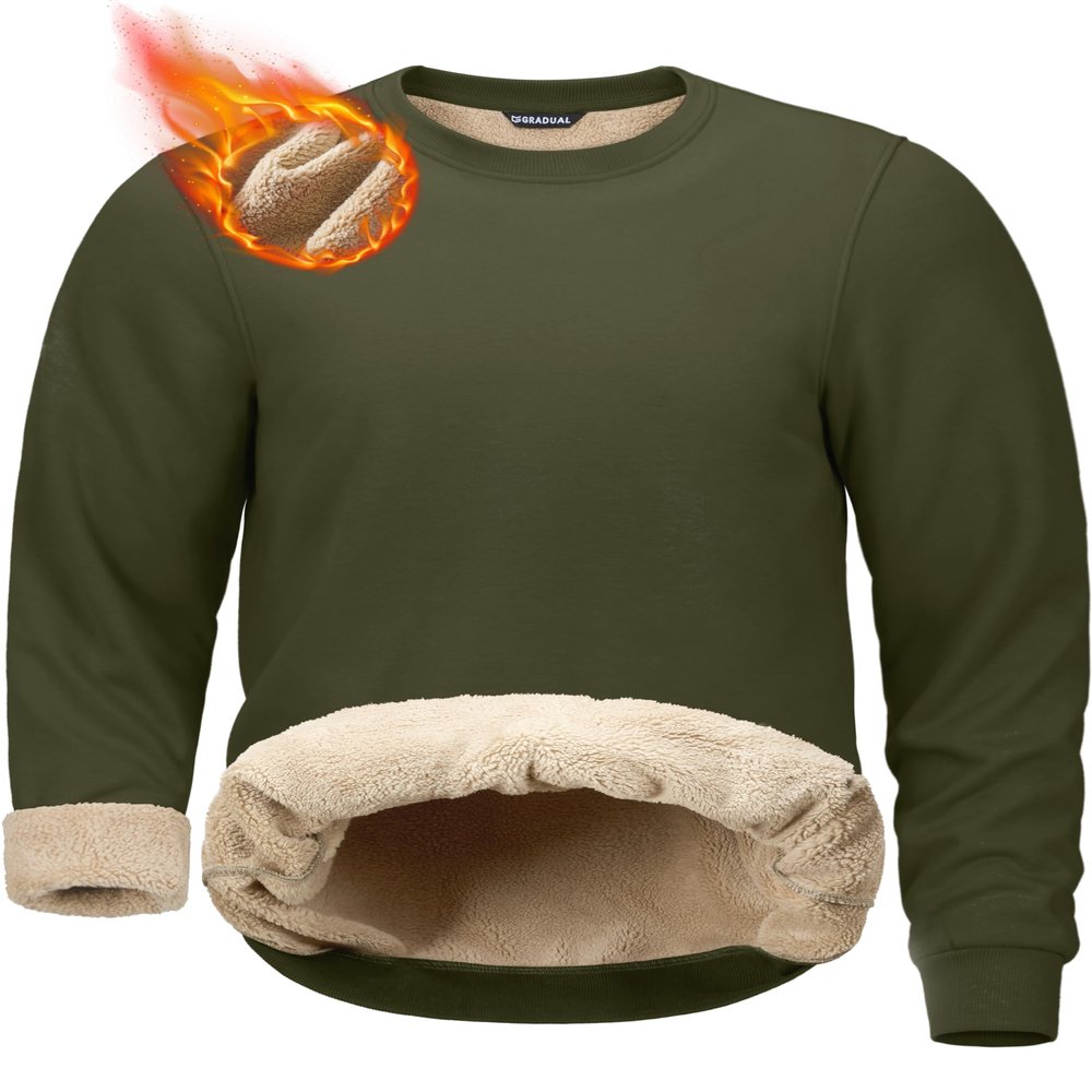 G Gradual Sherpa Lined Sweatshirts for Men Fleece Crewneck Sweatshirt Pullover Warm Shirts for Winter, Army Green, Large