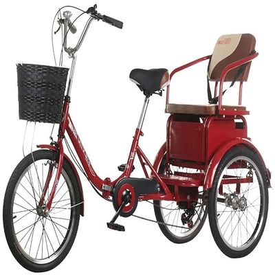 GRDDBZA Adult Tricycle - 3 Wheel Bikes for Adults Shopping Tricycle Adult 20'' 6-Speed 3 Wheel Bikes, Three Wheel Bike Trike Folding with Child's Back Seat Front Rear Brakes and Cargo Basket