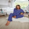 Ekouaer Women's Waffle Knit Pajama Sets Comfy Long Sleeve Lounge Sets 2 Piece Matching Pj Sets with Pockets Blue Floral Print Medium view 2