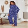 Ekouaer Women's Waffle Knit Pajama Sets Comfy Long Sleeve Lounge Sets 2 Piece Matching Pj Sets with Pockets Blue Floral Print Medium view 3