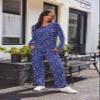 Ekouaer Women's Waffle Knit Pajama Sets Comfy Long Sleeve Lounge Sets 2 Piece Matching Pj Sets with Pockets Blue Floral Print Medium view 4
