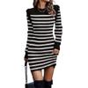 Women's Long Sleeves Ribbed Knit Dresses Causal Loose Round-Neck Tops Basic Dress Pullover Sweater Mini Dress (Medium,Stripe 3) view 1