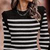 Women's Long Sleeves Ribbed Knit Dresses Causal Loose Round-Neck Tops Basic Dress Pullover Sweater Mini Dress (Medium,Stripe 3) view 2