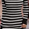 Women's Long Sleeves Ribbed Knit Dresses Causal Loose Round-Neck Tops Basic Dress Pullover Sweater Mini Dress (Medium,Stripe 3) view 3