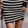 Women's Long Sleeves Ribbed Knit Dresses Causal Loose Round-Neck Tops Basic Dress Pullover Sweater Mini Dress (Medium,Stripe 3) view 4