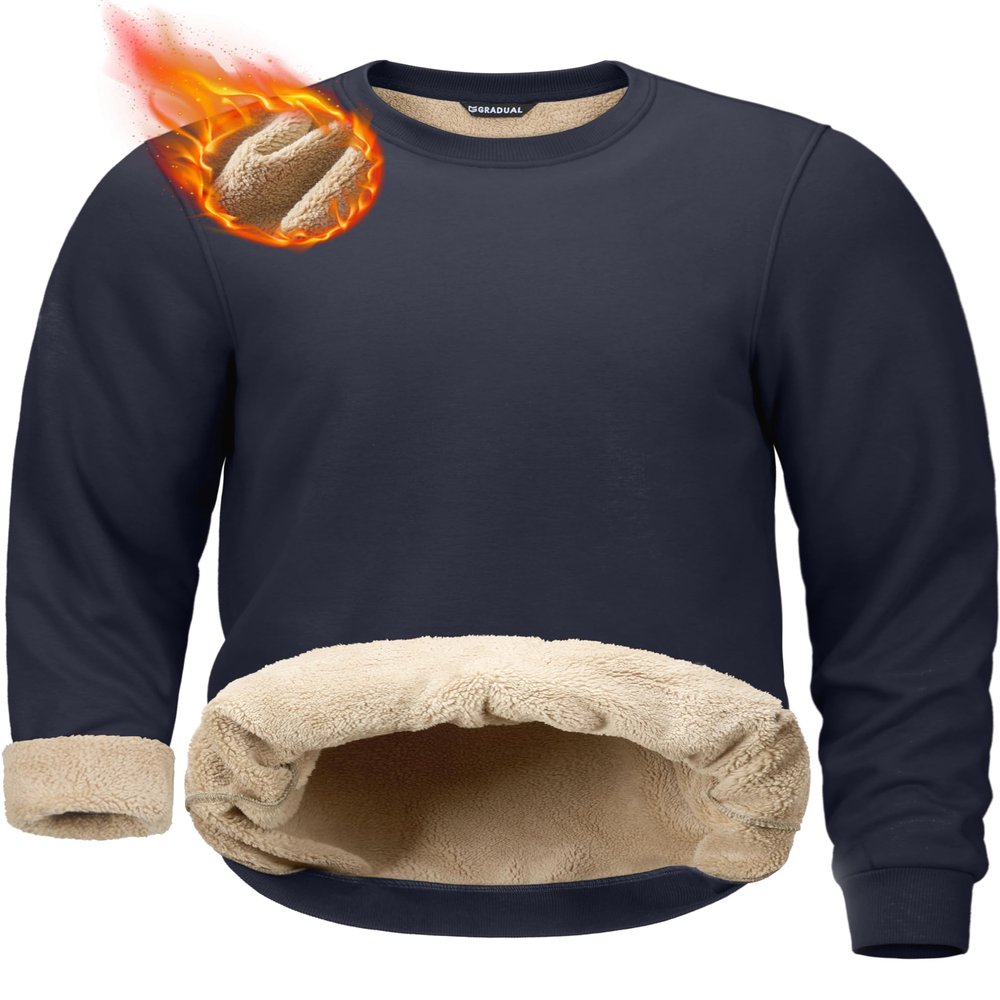 G Gradual Sherpa Lined Sweatshirts for Men Fleece Crewneck Sweatshirt Pullover Warm Shirts for Winter, Navy, Large