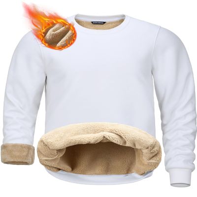 G Gradual Sherpa Lined Sweatshirts for Men Fleece Crewneck Sweatshirt Pullover Warm Shirts for Winter, White, Medium