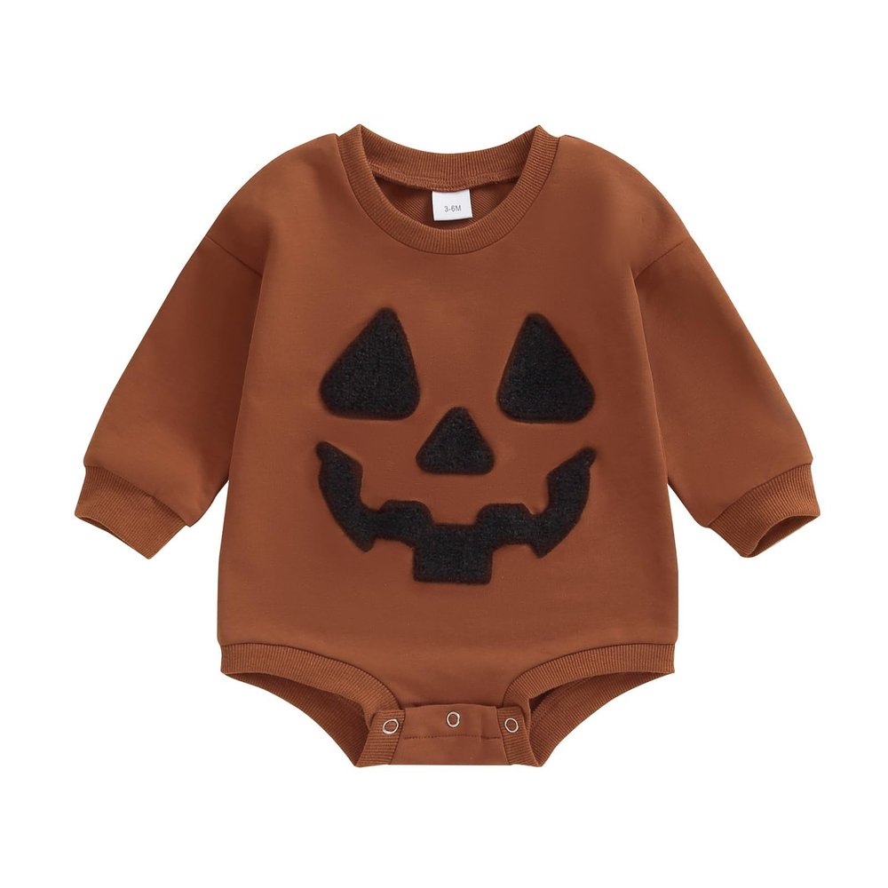 Baby Halloween Outfit Boy Girl Pumpkin Patch Sweatshirt Bubble Romper Sweater Shirt Cute Newborn Toddler Clothes 12-18 Months Funny Pumpkin Brown