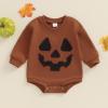 Baby Halloween Outfit Boy Girl Pumpkin Patch Sweatshirt Bubble Romper Sweater Shirt Cute Newborn Toddler Clothes 12-18 Months Funny Pumpkin Brown view 2