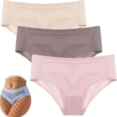 QARMAX 3PCS Mid-Waist Quick-Drying Invisible Ice Silk Panties, Ultra-Thin Non-Marking Ice Silk Underwear (G,L)