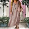 Zhyaj Cotton Maxi Dress for Womens Casual V-Neck Sleeveless Long Dress Summer Linen Loose Fit Flowy Beach Maxi Dress Gray Pink view 3