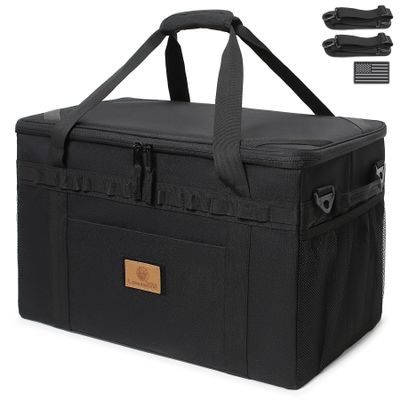 Lemubeane Tactical Camping Storage Bag Utility Tote Bag Organizer with Axe Holder & Shoulder Strap (Black, X-Large (57L))