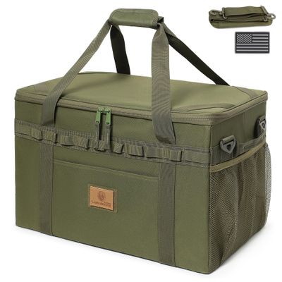 Lemubeane Tactical Camping Storage Bag Utility Tote Bag Camping Kitchen Organizer with Axe Holder & Shoulder Strap (OD Green, Medium (38L))