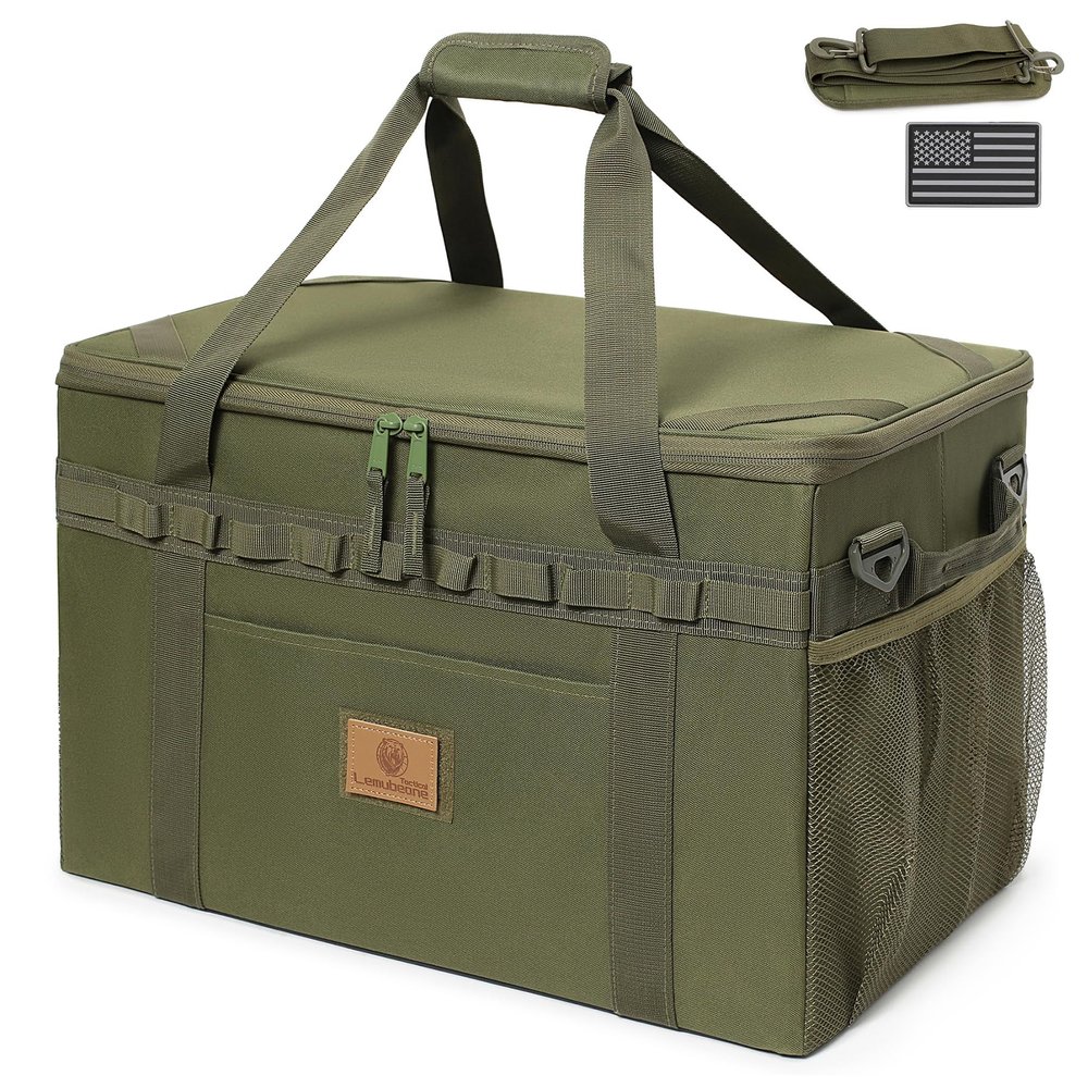 Lemubeane Tactical Camping Storage Bag Utility Tote Bag Camping Kitchen Organizer with Axe Holder & Shoulder Strap (OD Green, Medium (38L))