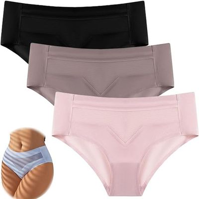 QARMAX 3PCS Mid-Waist Quick-Drying Invisible Ice Silk Panties, Ultra-Thin Non-Marking Ice Silk Underwear (D,M)