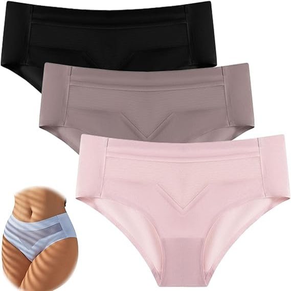 QARMAX 3PCS Mid-Waist Quick-Drying Invisible Ice Silk Panties, Ultra-Thin Non-Marking Ice Silk Underwear (D,M)