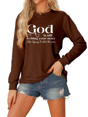 Pifnxtamy Sweatshirt for Women Christian Pullover God is Still Writing Your Story Shirt Crewneck Tops Bible Quote Tshirt Coffee