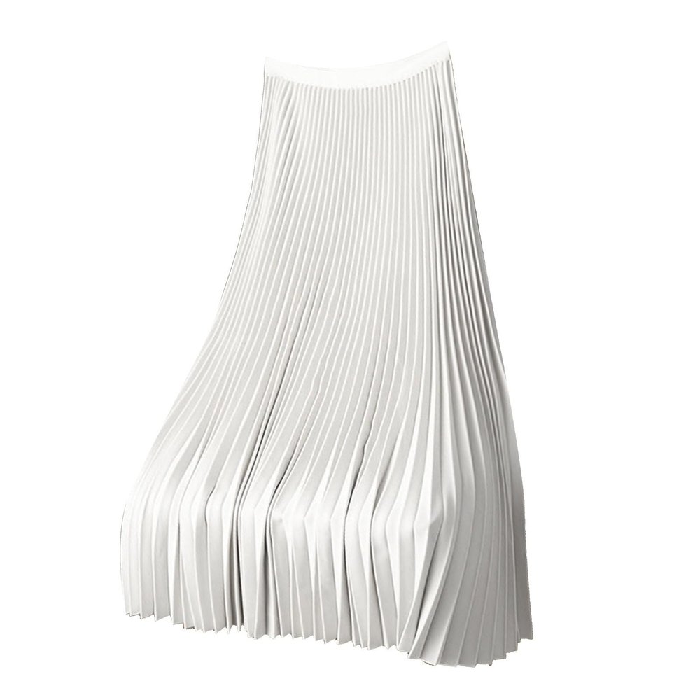Women's Dress Premium Solid A Line Dress Satin Pleated Skirts Plus Size Summer Swing Midi Dress 2024 A-White