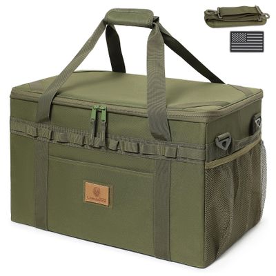 Tactical Camping Storage Bag Utility Tote Bag Camping Kitchen Organizer with Axe Holder & Shoulder Strap (OD Green, Large (46L))