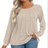 Addtoo Womens 2026 Fall Tunic Plus Size Tops Casual Long Sleeve Pleated Blouse Warm Loose Tshirt XLarge Beige view 2