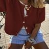 KMBANGI Women Knitted Cropped Blouse Short Sleeve Button Down Knit Shirt Crop Cardigan Y2k Open Front Pullover Tops(Dark Red,M) view 2