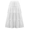 Women's Lace Embroidery Eyelet Maxi Skirt High Elastic Waisted Tiered A-Line Flowy Swing Boho Midi Long Skirts White view 1