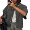 KMBANGI Women Knitted Cropped Blouse Short Sleeve Button Down Knit Shirt Crop Cardigan Y2k Open Front Pullover Tops(Dark Gray,S) view 1