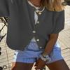 KMBANGI Women Knitted Cropped Blouse Short Sleeve Button Down Knit Shirt Crop Cardigan Y2k Open Front Pullover Tops(Dark Gray,S) view 2