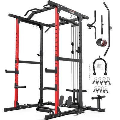 ARMAC Power Cage,Power Rack with LAT Pulldown,Multi-Function Training Attachments for Home Gym Fitnees Equipment,1500LBS