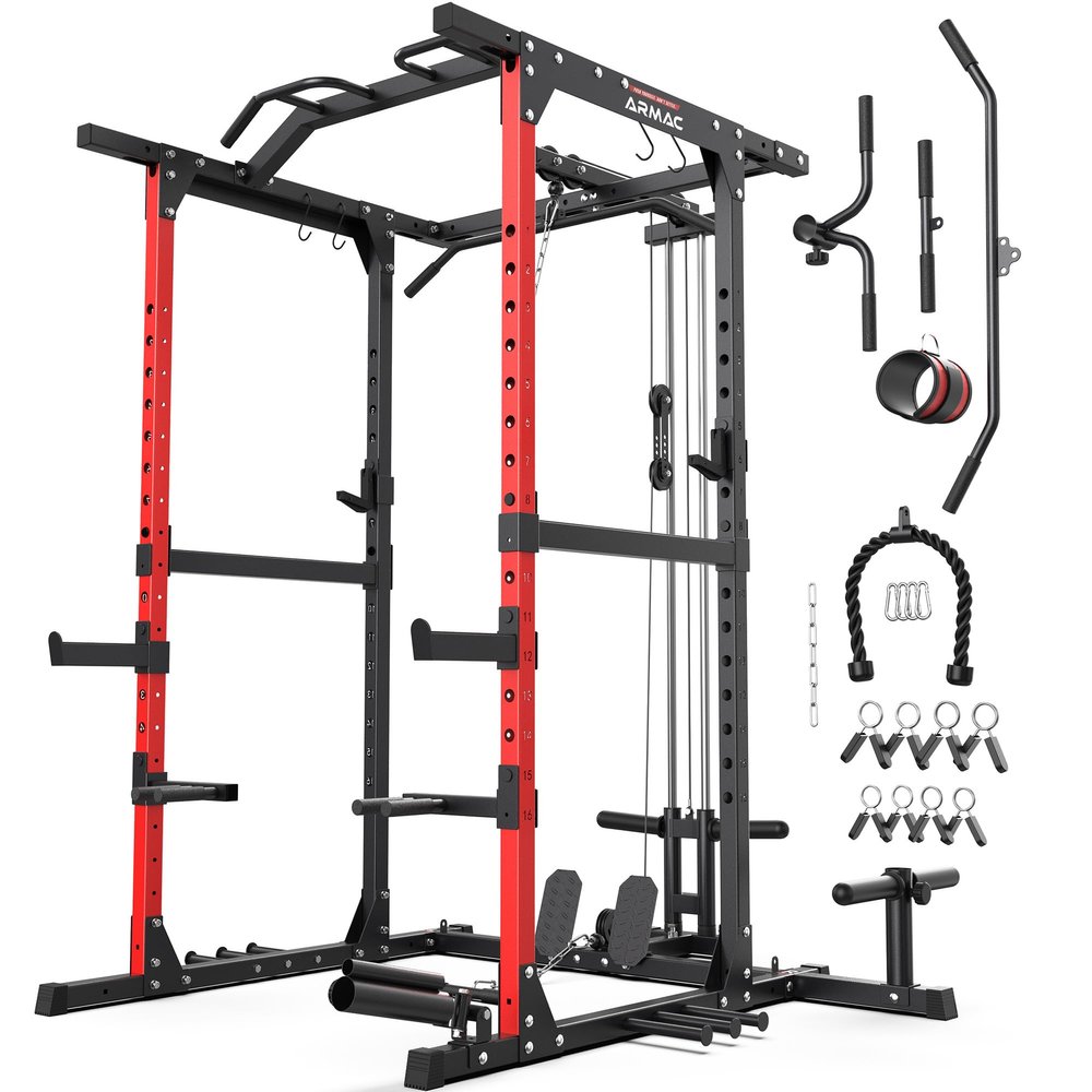 ARMAC Power Cage,Power Rack with LAT Pulldown,Multi-Function Training Attachments for Home Gym Fitnees Equipment,1500LBS