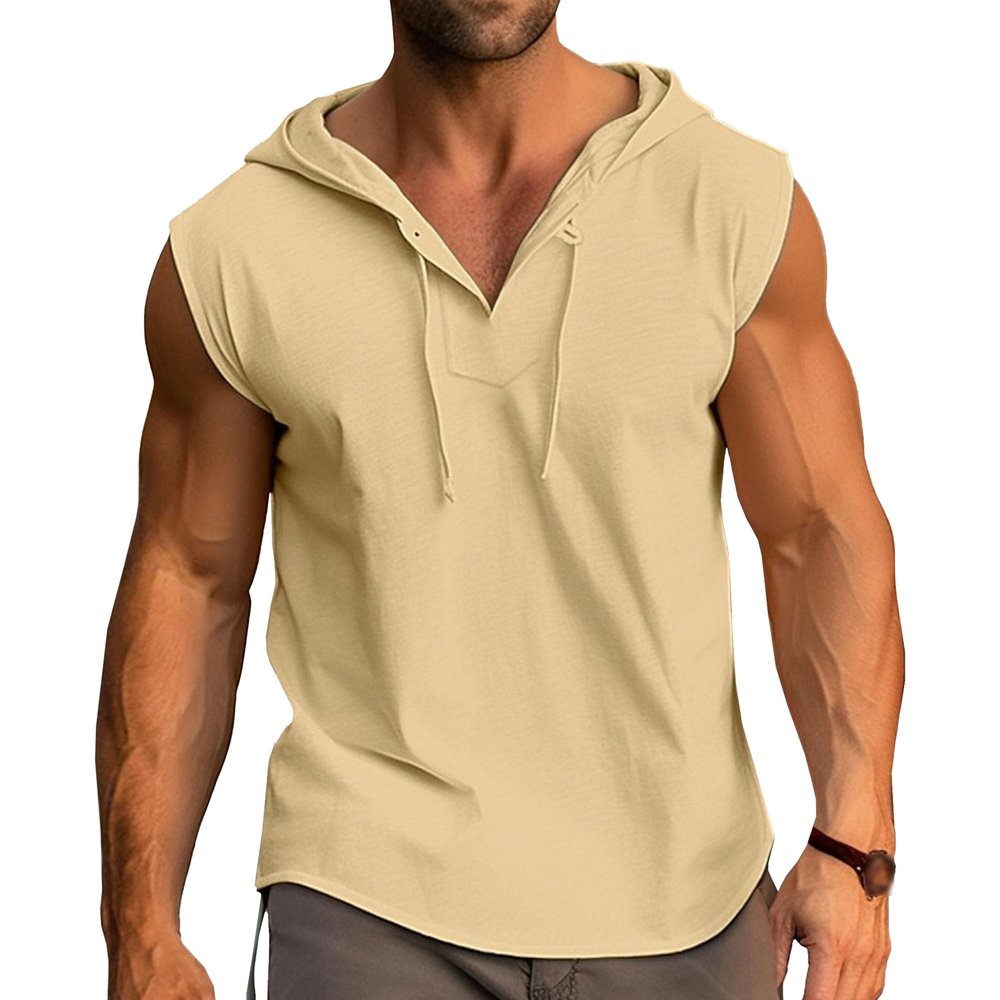 Maiyifu-GJ Men's Workout Running Tank Tops Bodybuilding Muscle Hooded Sleeveless Shirts Casual Training Athletic T-Shirts (Yellow,X-Large)