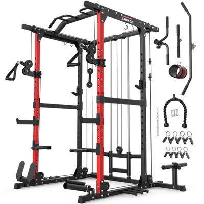 ARMAC Power Cage Squat Rack with Pulley System,1500LBS Muti-Function Power Rack for Home Gym Training Fitness.