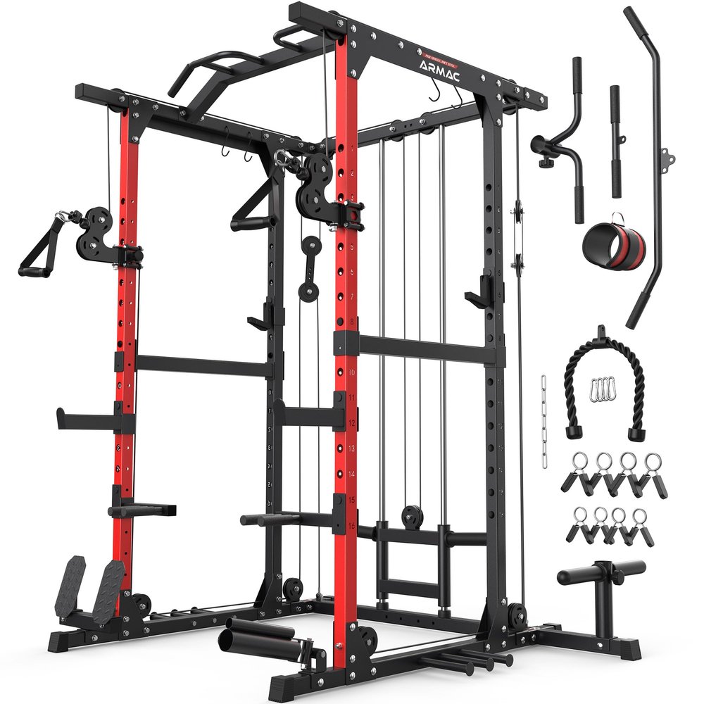 ARMAC Power Cage Squat Rack with Pulley System,1500LBS Muti-Function Power Rack for Home Gym Training Fitness.