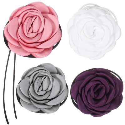 uxcell 4pcs Flower Chokers Necklace for Women, Big Rose Floral Chokers Accessories Summer Necklace Party Jewelry for Women, Pink/Purple/White/Grey