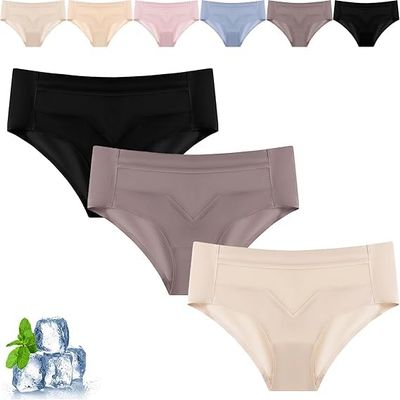 LYFDDP Mid-Waist Quick-Drying Invisible ice-Silk Panties, Ultra-Thin Non-Marking ice-Silk Underwear, Women's ice-Silk Panties (3pc-4,XL)