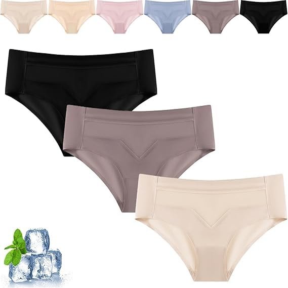 LYFDDP Mid-Waist Quick-Drying Invisible ice-Silk Panties, Ultra-Thin Non-Marking ice-Silk Underwear, Women's ice-Silk Panties (3pc-4,XL)