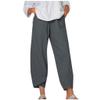 DMOYALA Capris Linen Pants for Women Solid Grey Baggy Cropped Trousers Wide Leg Elastic Waist Comfy Loose Pallazzo Pant for Beach Vacations L view 1