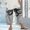 DMOYALA Capris Linen Pants for Women Ocean Japanese Art Printed Octopus Ink Grey Baggy Cropped Trousers Wide Leg Elastic Waist Comfy Loose Pallazzo Pant for Beach Vacations 3XL view 4