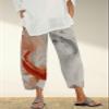 DMOYALA Capris Linen Pants for Women Ocean Japanese Art Printed Fish Red Baggy Cropped Trousers Wide Leg Elastic Waist Comfy Loose Pallazzo Pant for Beach Vacations 2XL view 2