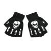 caralin Unisex Adult Halloween Skeleton Skull Half Finger Gloves Glow in The Dark Fingerless Stretch Knitted Winter Mittens Black