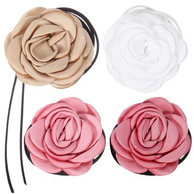 uxcell 4pcs Flower Chokers Necklace for Women, Big Rose Floral Chokers Accessories Summer Necklace Party Jewelry for Women, Pink/Bean Paste Color/White/Khaki