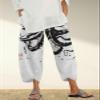 DMOYALA Capris Linen Pants for Women Ocean Japanese Art Printed Octopus Ink Black Baggy Cropped Trousers Wide Leg Elastic Waist Comfy Loose Pallazzo Pant for Beach Vacations XL view 2
