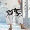 DMOYALA Capris Linen Pants for Women Ocean Japanese Art Printed Octopus Ink Black Baggy Cropped Trousers Wide Leg Elastic Waist Comfy Loose Pallazzo Pant for Beach Vacations XL view 3
