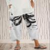 DMOYALA Capris Linen Pants for Women Ocean Japanese Art Printed Octopus Ink Black Baggy Cropped Trousers Wide Leg Elastic Waist Comfy Loose Pallazzo Pant for Beach Vacations XL view 4