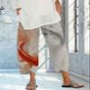 DMOYALA Capris Linen Pants for Women Ocean Japanese Art Printed Fish Red Baggy Cropped Trousers Wide Leg Elastic Waist Comfy Loose Pallazzo Pant for Beach Vacations 5XL view 3