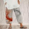 DMOYALA Capris Linen Pants for Women Ocean Japanese Art Printed Fish Red Baggy Cropped Trousers Wide Leg Elastic Waist Comfy Loose Pallazzo Pant for Beach Vacations 5XL view 4