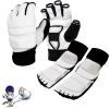 NineFit Basics Taekwondo Karate Gloves & Sparring Gear Foot Protector Set, Enhanced Protection Foot Guard and Half-Finger Glove Kit for Punch Bag Training, MMA, and Kickboxing (L), Large, White view 1