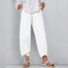 DMOYALA Capris Linen Pants for Women Solid White Baggy Cropped Trousers Wide Leg Elastic Waist Comfy Loose Pallazzo Pant for Beach Vacations 4XL view 2