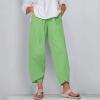 DMOYALA Capris Linen Pants for Women Solid Green Baggy Cropped Trousers Wide Leg Elastic Waist Comfy Loose Pallazzo Pant for Beach Vacations S view 2