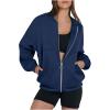 Akklian womens fashion Women's Zip Up Sweatshirt Jacket No Hood Long Sleeve Casual Loose Outwear with Pockets 2024 Oversized Fashion Clothes Navy